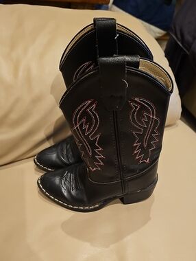 Old West Black Western Cowboy Boots with Red Stitching